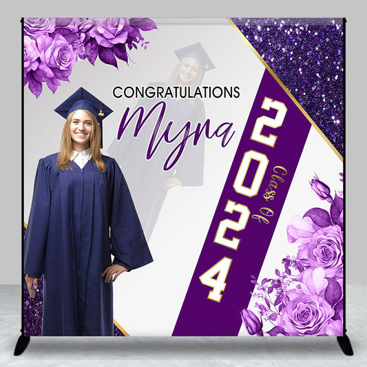 Lofaris Floral Purple Custom Photo Graduation Party Backdrop