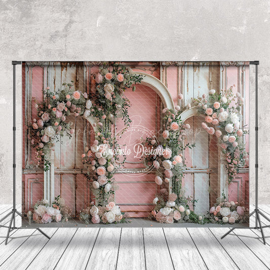 Lofaris Floral Retro Pink White Wall Wedding Photo Backdrop