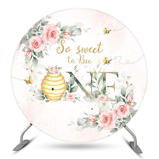 Lofaris Floral So Sweet To Bee One Birthday Round Backdrop