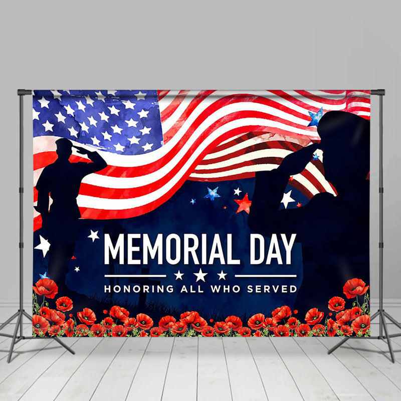 Lofaris Floral Soldier Star American Flag Memorial Backdrop