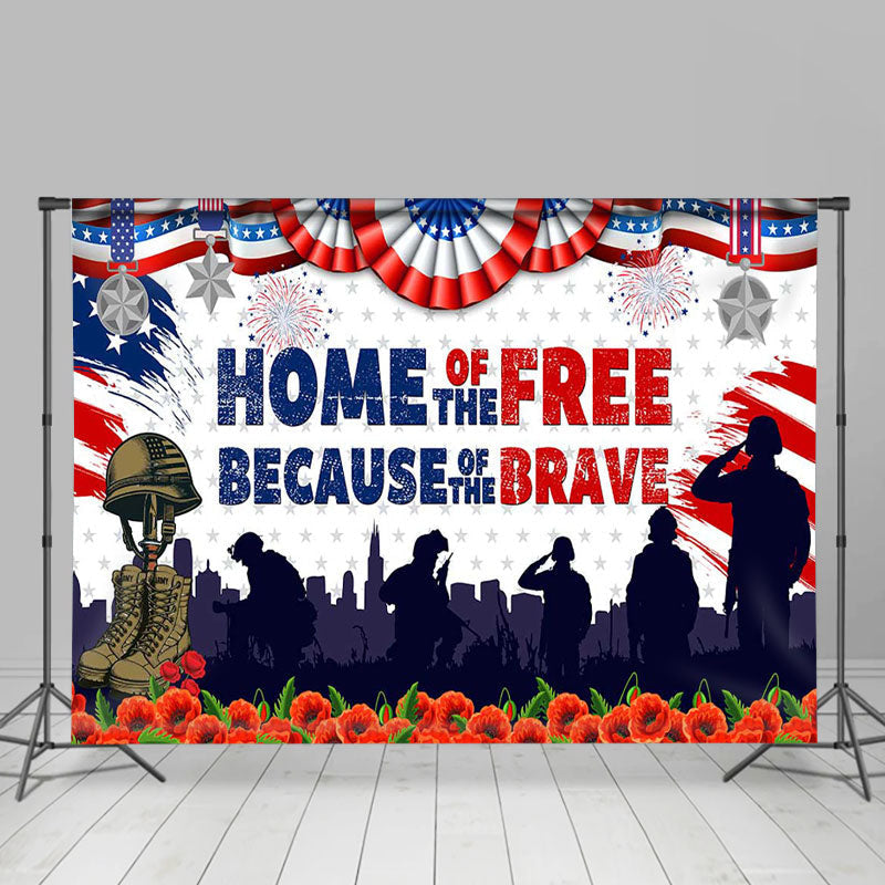 Lofaris Floral Soldier USA Flag Independence Day Backdrop