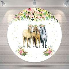 Lofaris Floral Three horses Round Birthday Party Backdrop