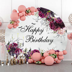 Lofaris Floral Web Halloween Circle Happy Birthday Backdrop