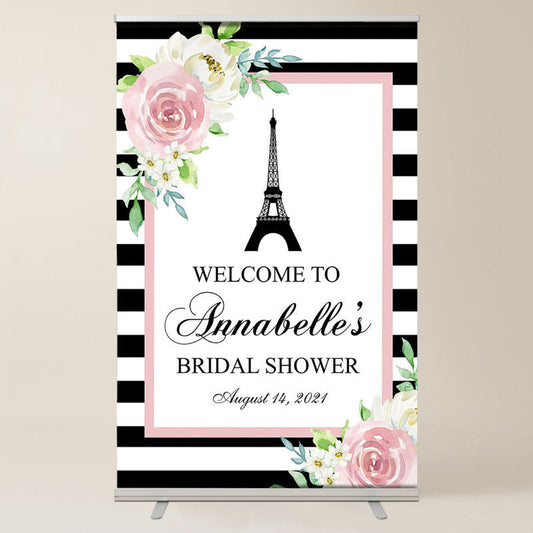 Lofaris Floral White Black Stripe Bridal Shower Welcome Sign