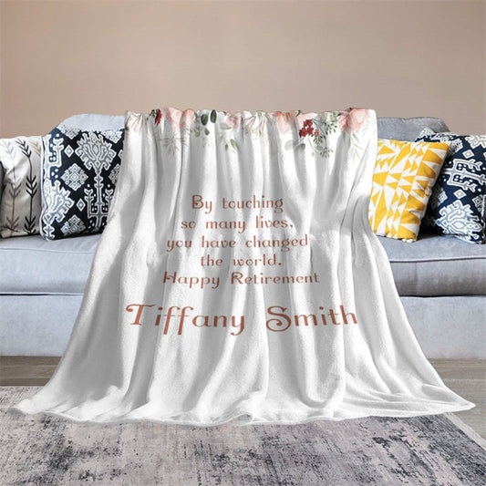 Lofaris Floral White Simple Custom Name Retirement Blanket