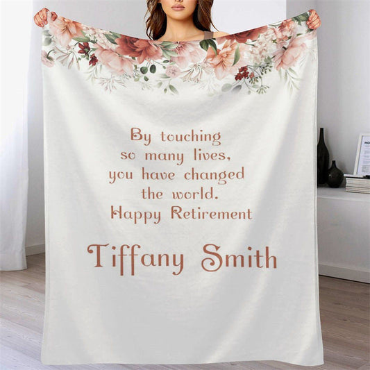 Lofaris Floral White Simple Custom Name Retirement Blanket