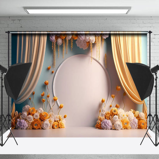 Lofaris Floral White Wall Yellow Curtain Birthday Backdrop