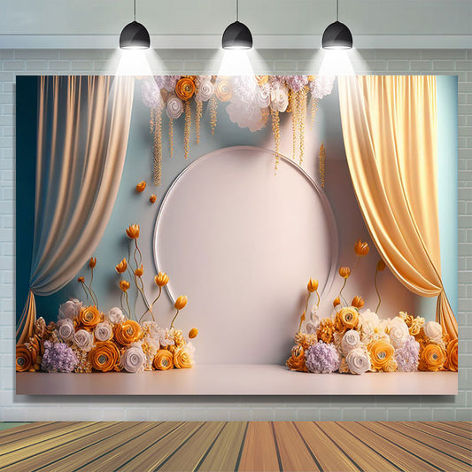 Lofaris Floral White Wall Yellow Curtain Birthday Backdrop
