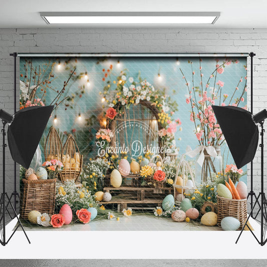 Lofaris Floral Woven Arch Bokeh Blue Eggs Photo Backdrop