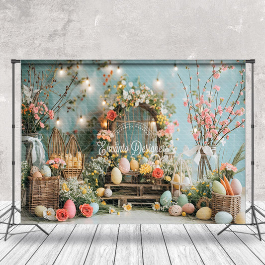 Lofaris Floral Woven Arch Bokeh Blue Eggs Photo Backdrop