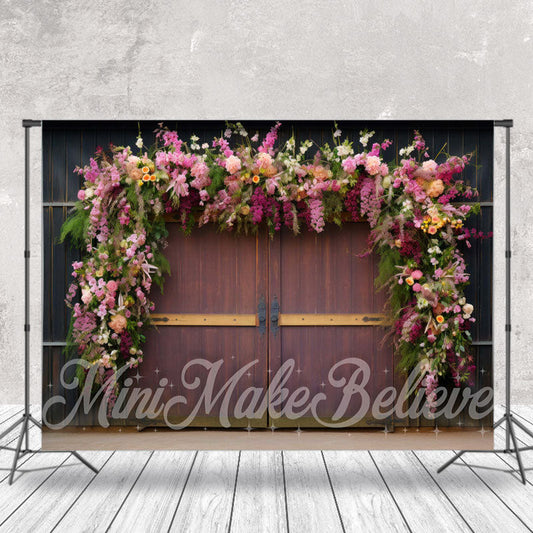 Lofaris Floret Brown Wood Door Birthday Cake Smash Backdrop