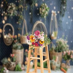 Lofaris Flower Basket Easter Eggs Indoor Bokeh Photo Backdrop