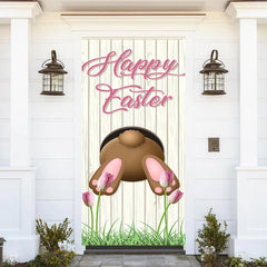Lofaris Flower Brown Rabbit Hole Wooden Easter Door Cover