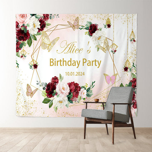 Lofaris Flower Butterfly Custom Birthday Backdrop For Girl