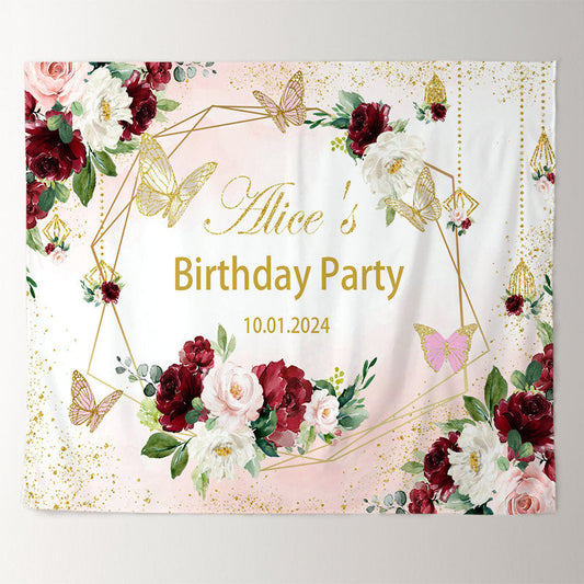 Lofaris Flower Butterfly Custom Birthday Backdrop For Girl