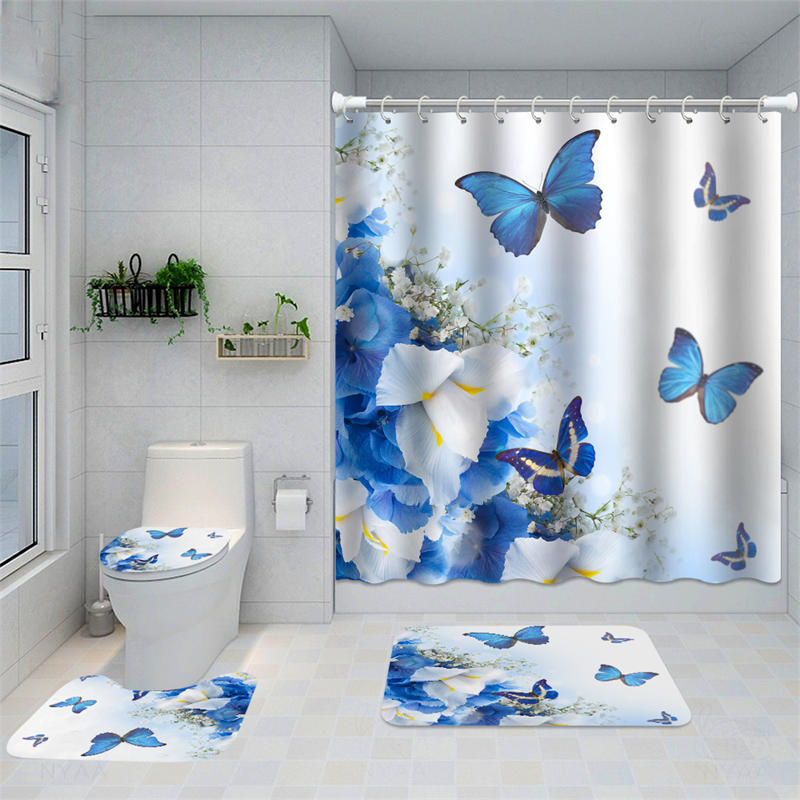 Lofaris Flower Butterfly Decorative Shower Curtain Set