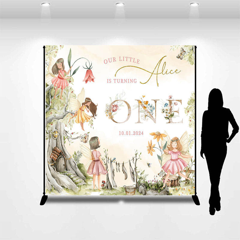 Flower Fairies Personalized 1st Birthday Backdrop - Lofaris