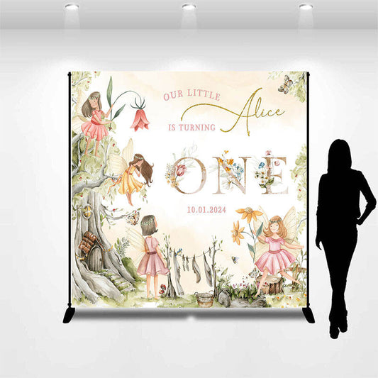 Lofaris Flower Fairies Personalized 1st Birthday Backdrop
