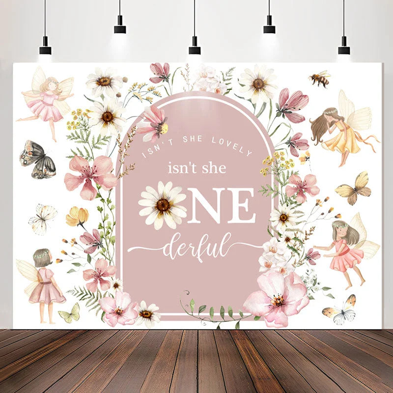 Lofaris Flower Fairy Isnt She Onederful 1st Birthday Backdrop