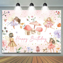 Lofaris Flower Fairy Mushroom Girls Happy Birthday Backdrop