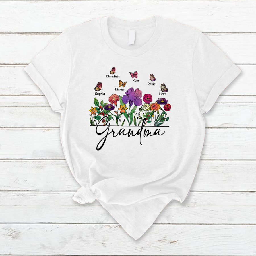 Lofaris Flower Garden Butterfly Grandma And Kids T - Shirt