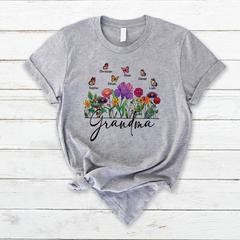 Lofaris Flower Garden Butterfly Grandma And Kids T - Shirt