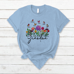 Lofaris Flower Garden Butterfly Grandma And Kids T - Shirt