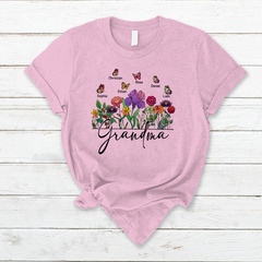 Lofaris Flower Garden Butterfly Grandma And Kids T - Shirt