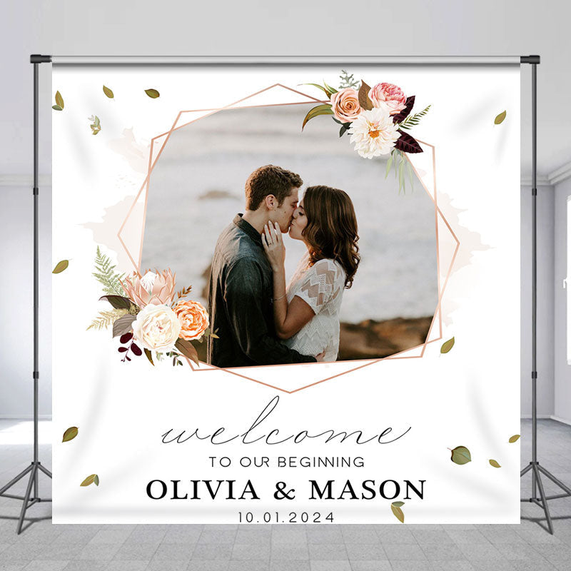 Flower Leaves Personalized Photo Wedding Backdrop - Lofaris