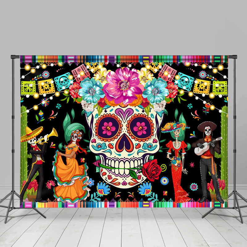 Lofaris Flower Mexican Fiesta Sugar Skull Halloween Backdrop