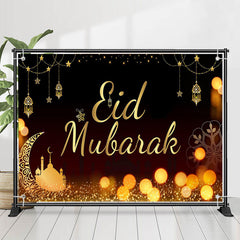 Lofaris Flower Pattern Moon Bokeh Black Eid Mubarak Backdrop