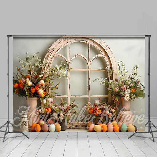 Lofaris Flowers Colorful Eggs Arch Window Easter Backdrop