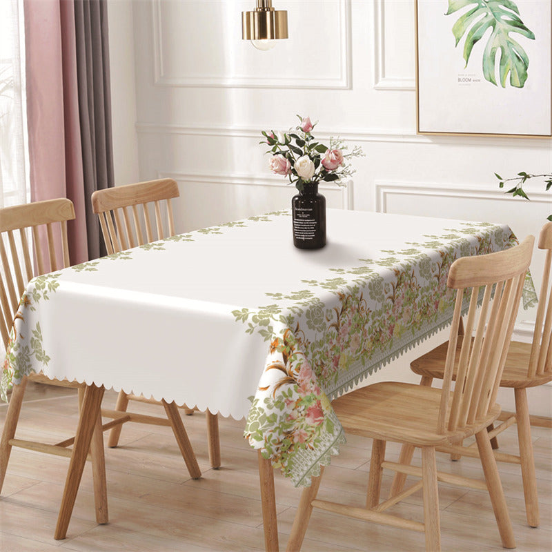 Lofaris Flowers Pattern White Dining Rectangle Tablecloth
