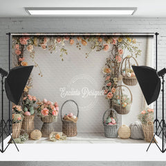Lofaris Flowers White Curtain Basket Indoor Spring Backdrop