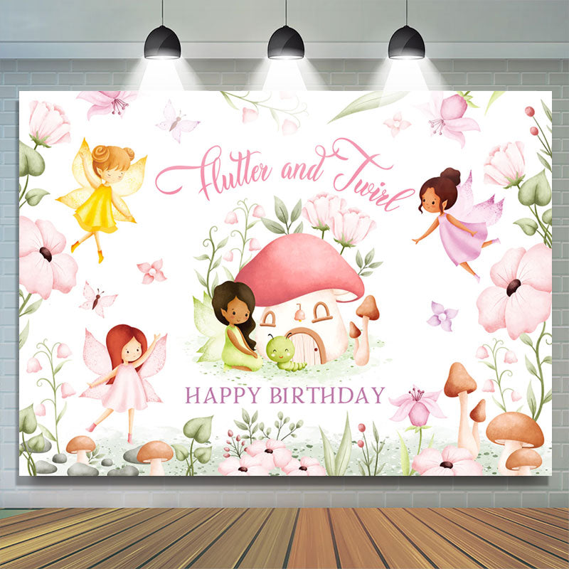 Lofaris Flutter And Twirl Fairy Happy Birthday Backdrop