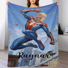 Lofaris Flying Strong Hero Cobweb City Custom Photo Blanket