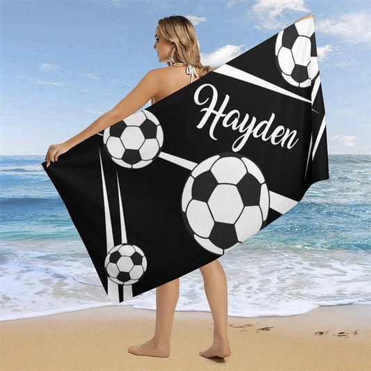 Lofaris Football Black Custom Name Beach Towel for Boy