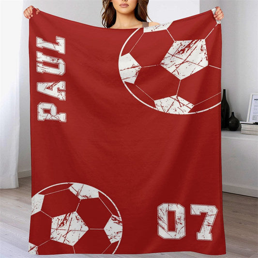 Lofaris Football Red Jersey Sports Style Custom Name Blanket