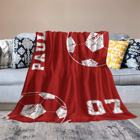 Lofaris Football Red Jersey Sports Style Custom Name Blanket
