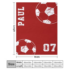 Lofaris Football Red Jersey Sports Style Custom Name Blanket