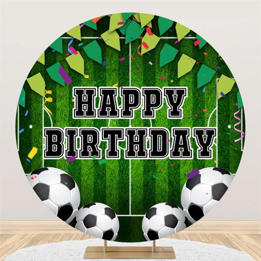 Lofaris Football Turf Sport Round Happy Birthday Backdrop