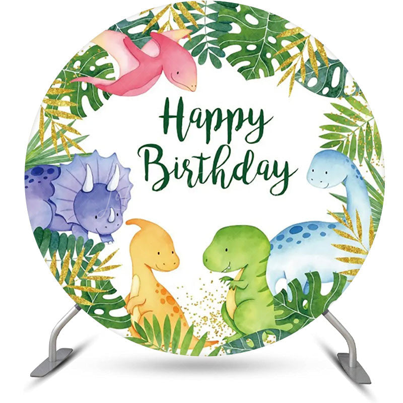 Lofaris Forest Colorful Dinosaurs Round Birthday Backdrop