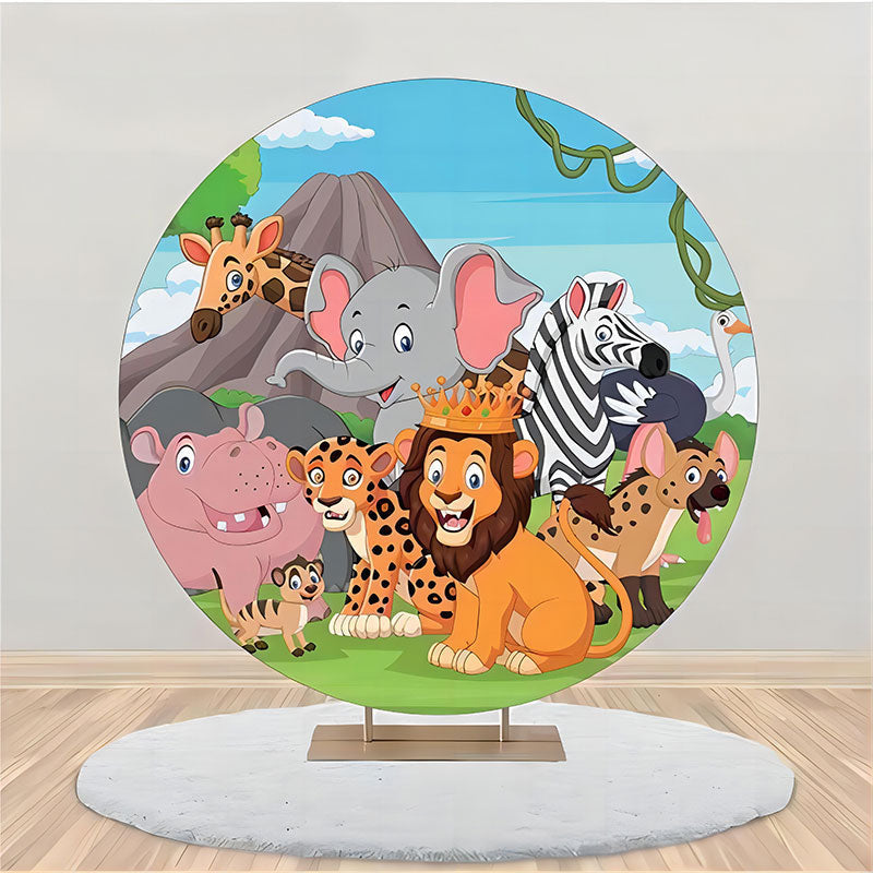 Lofaris Forest Mountain Animlas Round Backdrop For Birthday