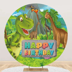 Lofaris Forest Mountain Dinosaurs Round Birthday Backdrop