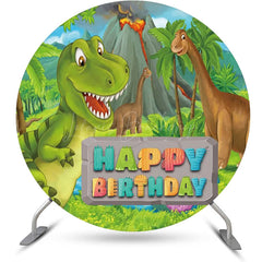 Lofaris Forest Mountain Dinosaurs Round Birthday Backdrop