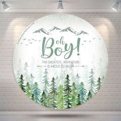 Lofaris Forest Mountain Oh Boy Round Baby Shower Backdrop