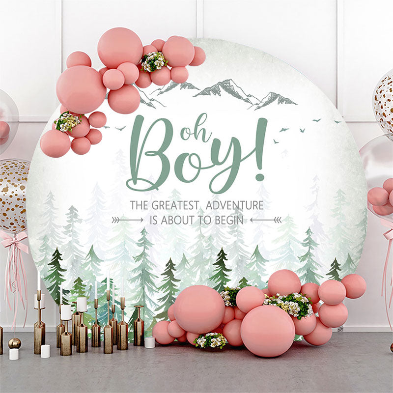 Lofaris Forest Mountain Oh Boy Round Baby Shower Backdrop