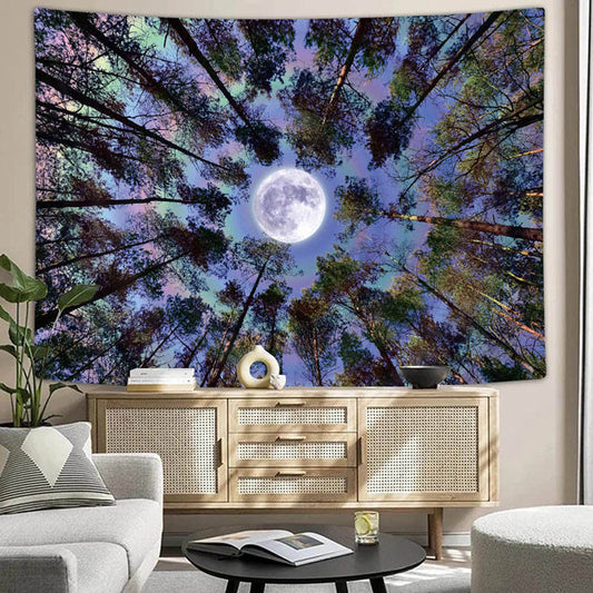 Lofaris Forest Tall Tree Moon Light Bokeh Wall Tapestry