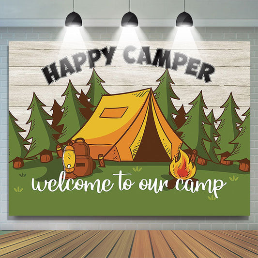 Lofaris Forest Welcome To Our Camp Safari Wood Party Backdrop