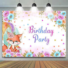 Lofaris Fox Floral Stars Glitter Girl Birthday Backdrop